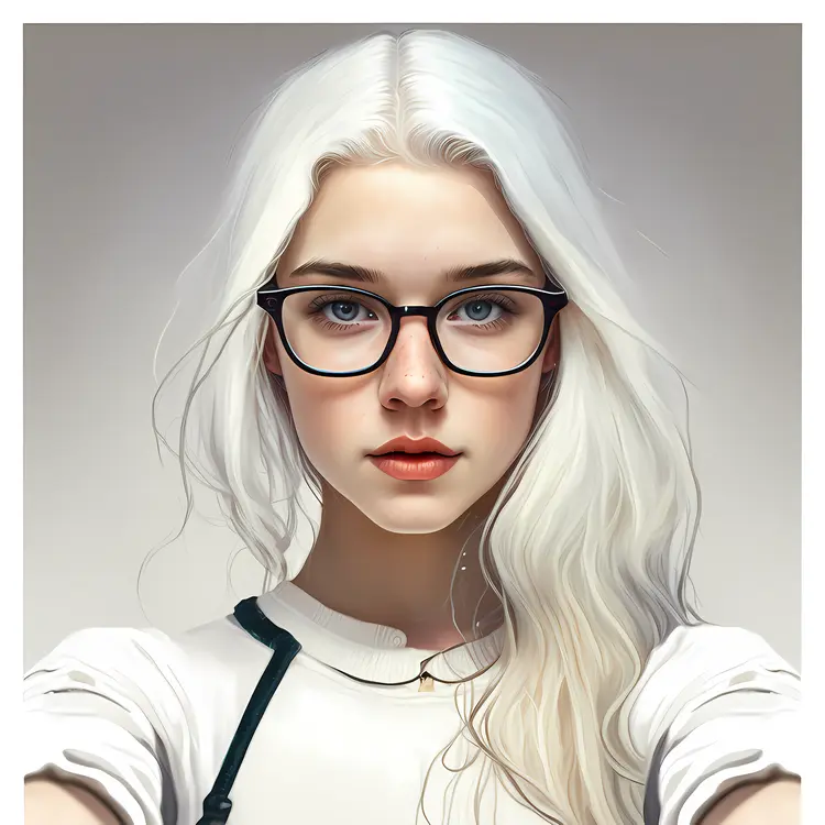 Stylish Woman with White Hair Taking a Selfie