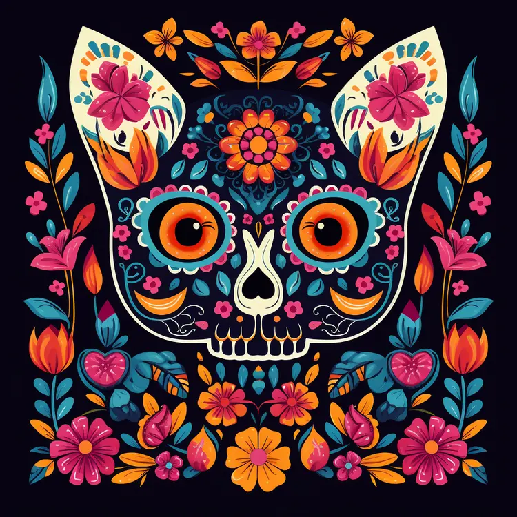 Colorful Sugar Skull with Floral Patterns for Day of the Dead Celebration