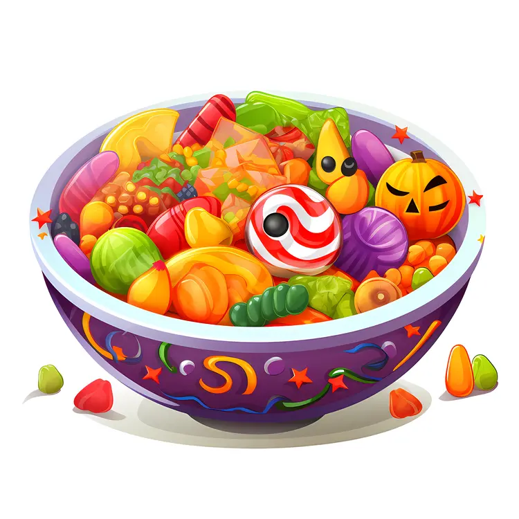 Halloween Candy Bowl with Colorful Treats