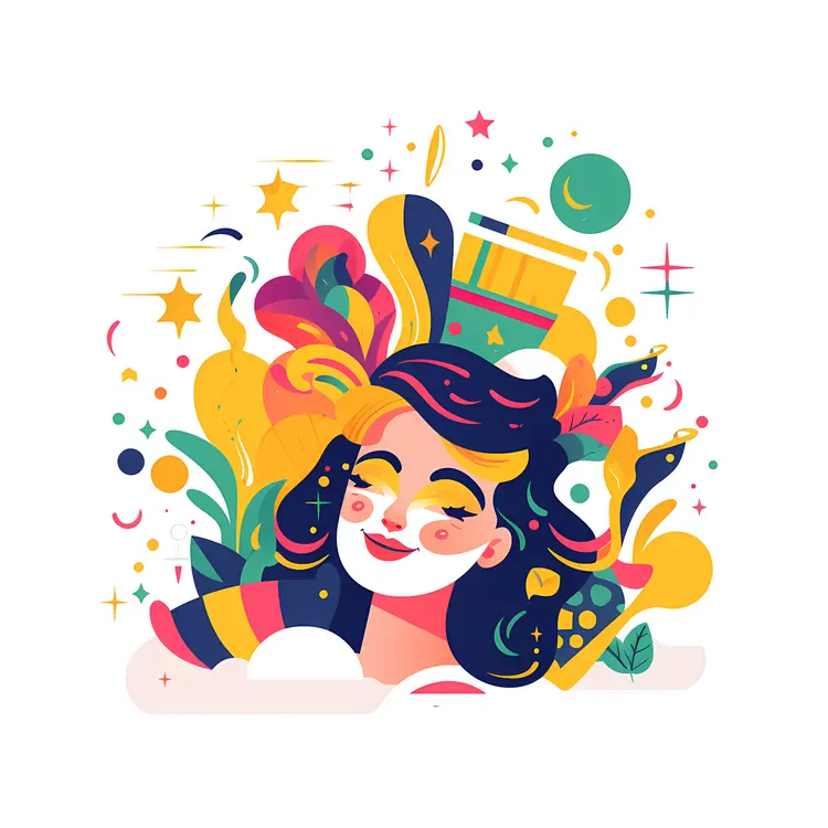 Carnival Lady with Colorful Feathers and Hat