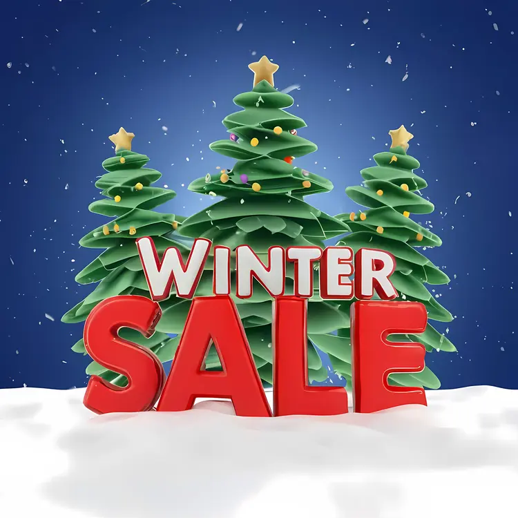 Winter Sale with Christmas Trees and Snow