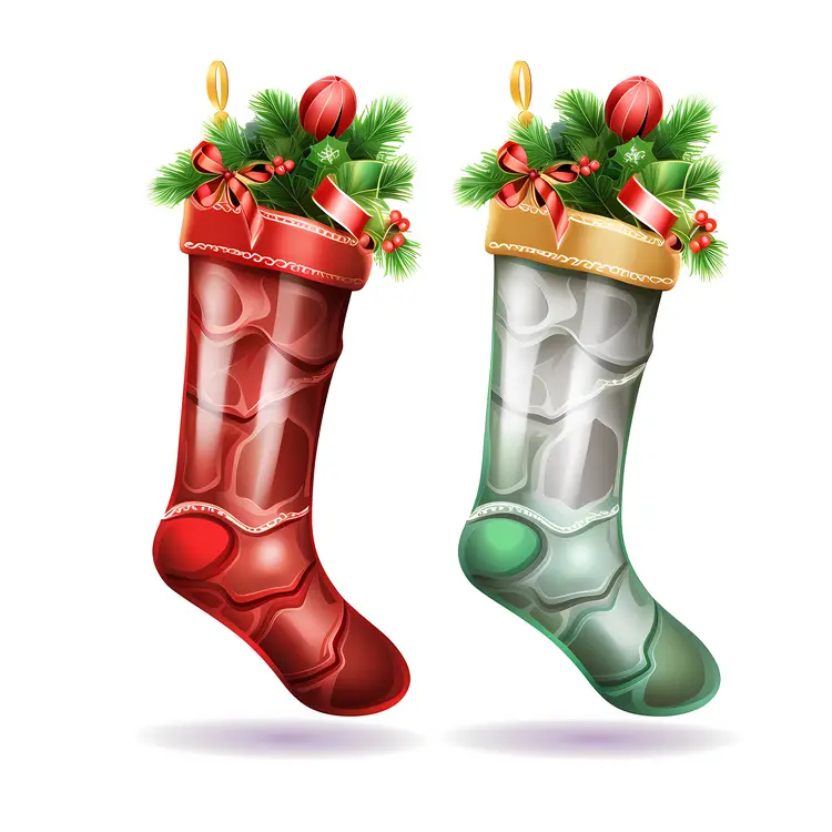 Festive Christmas Stockings with Holly and Ribbons