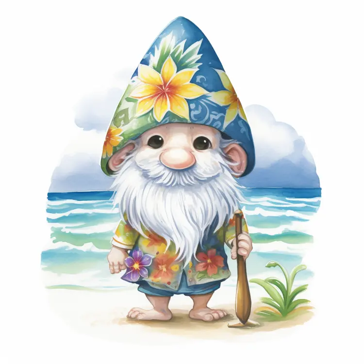 Tropical Beach Gnome with Floral Hat