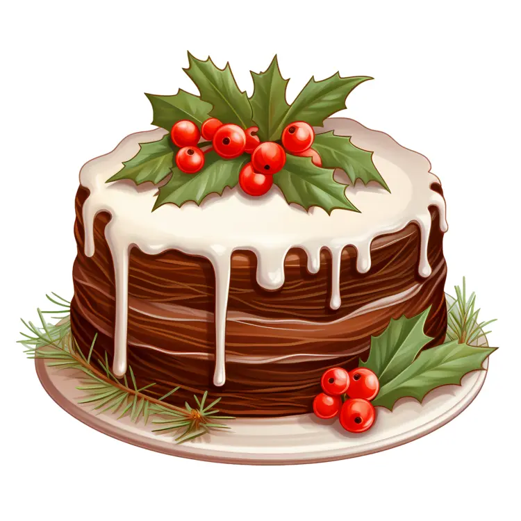 Christmas Cake with Holly and Berries