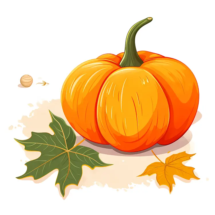 Orange Pumpkin with Leaves