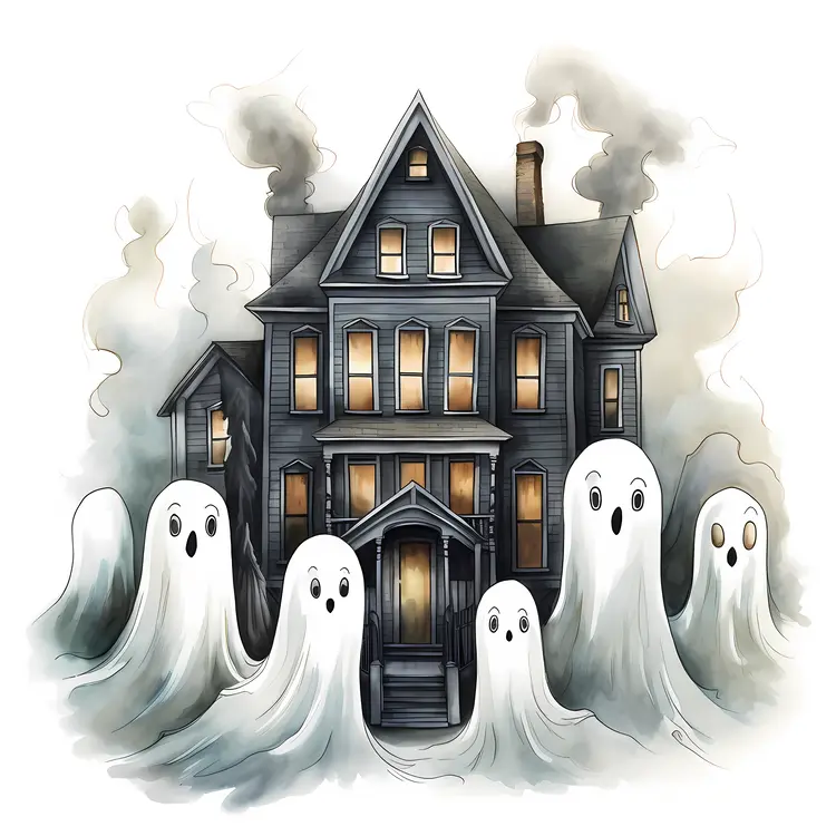Ghosts in Front of a Haunted House