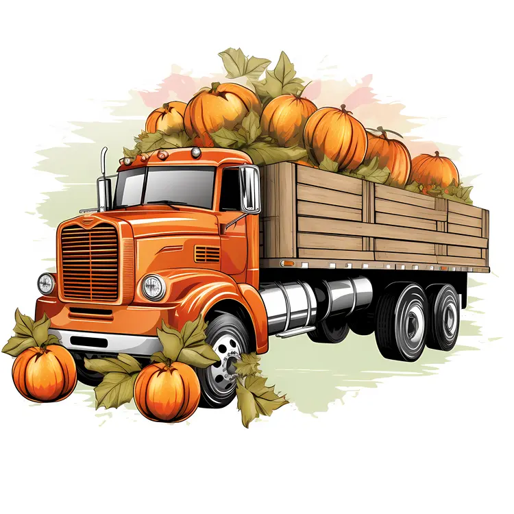 Orange Truck with Pumpkins