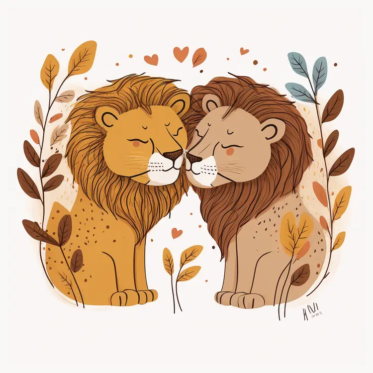 Cute Lion Couple in Love Illustration