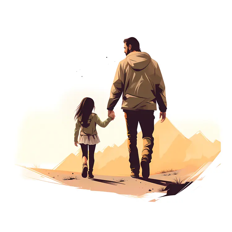 Father and Daughter Walking Together in Nature