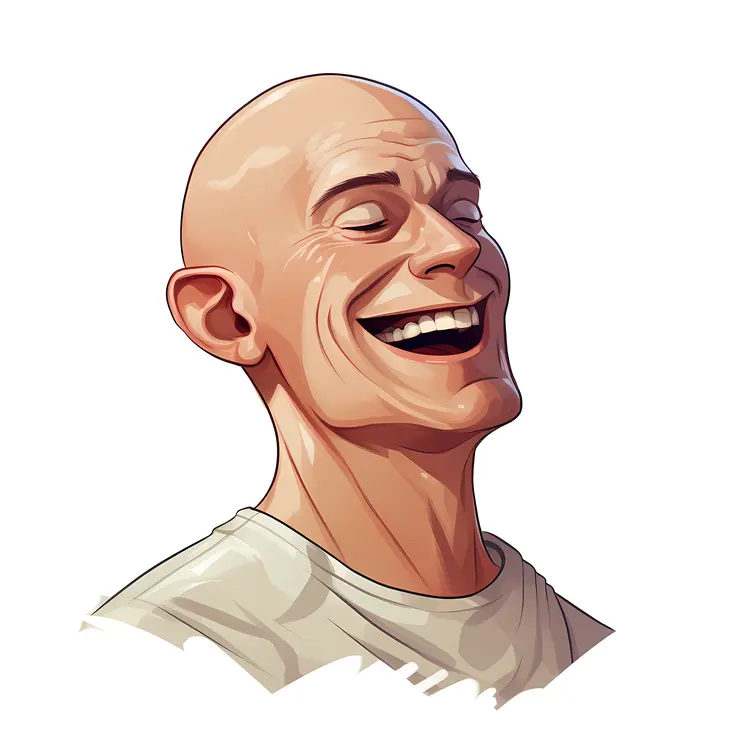 Laughing Bald Cartoon Character with Closed Eyes
