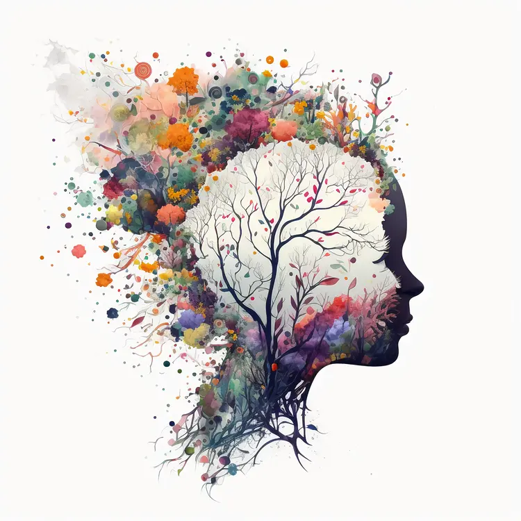 Abstract Silhouette with Tree and Colorful Elements