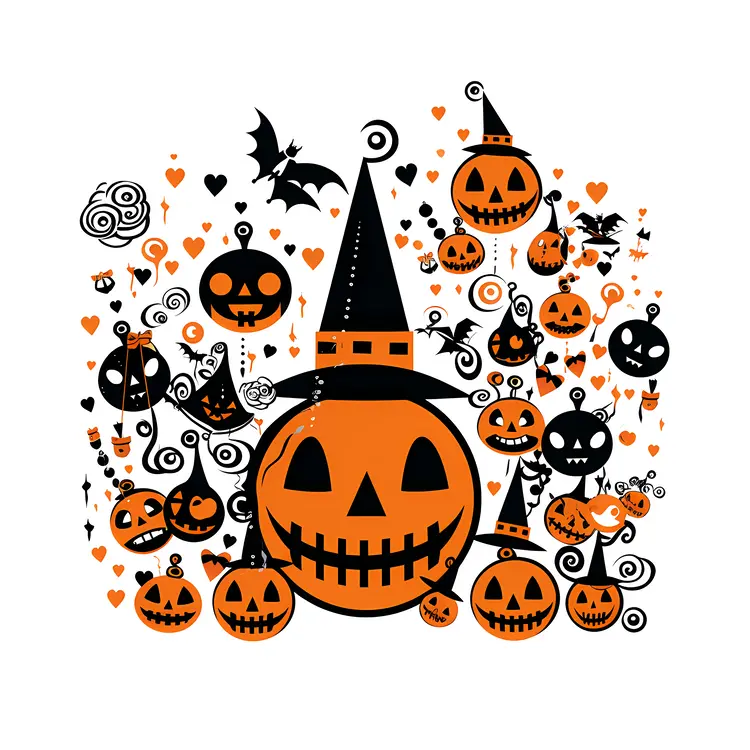 Halloween Pumpkins with Witch Hats