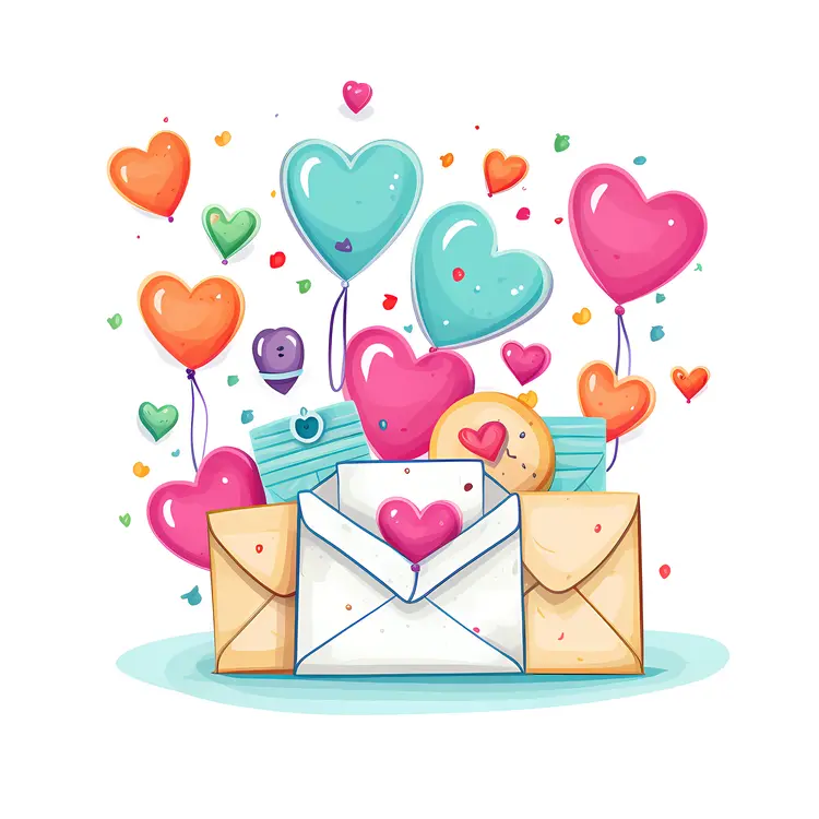 Colorful Envelopes with Hearts and Balloons