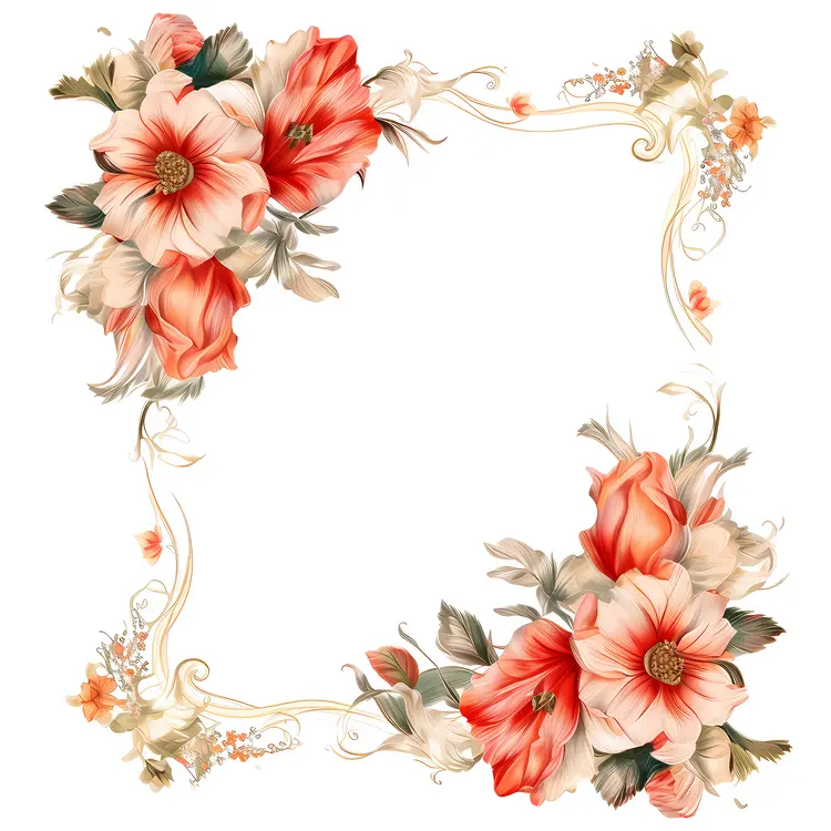 Delicate Floral Frame with Red and White Flowers
