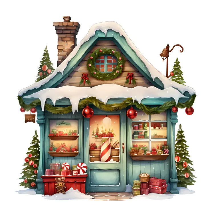 Small Christmas Decorated Cottage