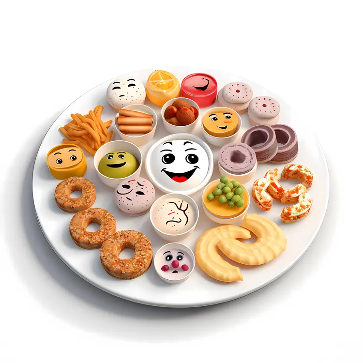 Assorted Snacks with Cartoon Faces