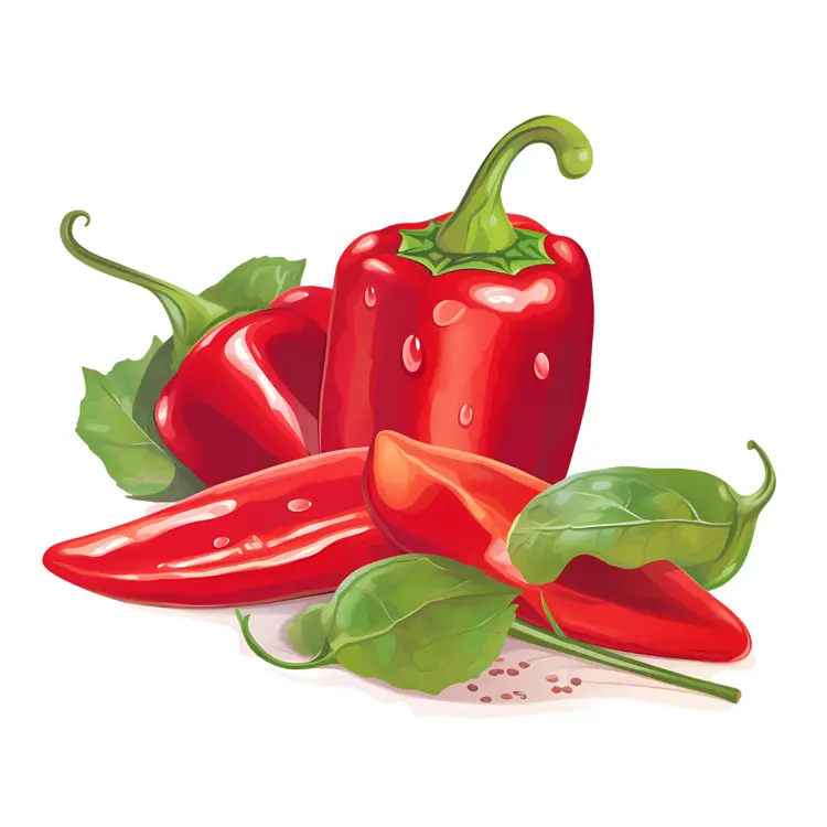 Fresh Red Bell Peppers with Green Leaves