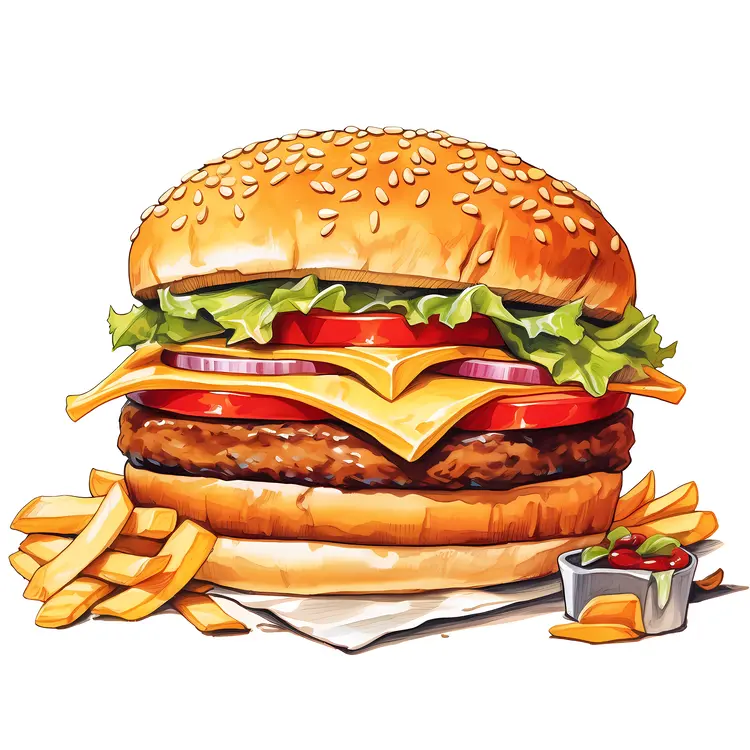 Delicious Cheeseburger with Fries