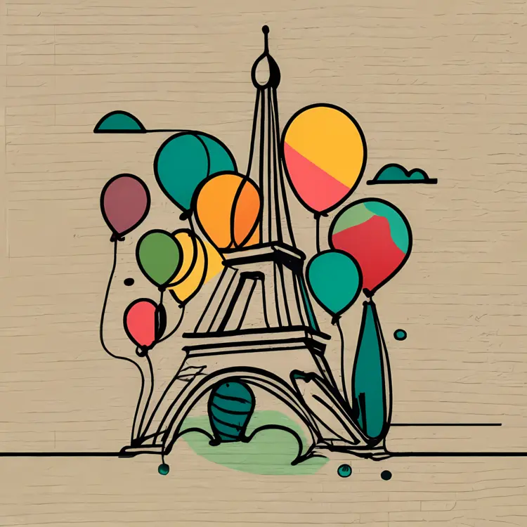 Eiffel Tower with Colorful Balloons