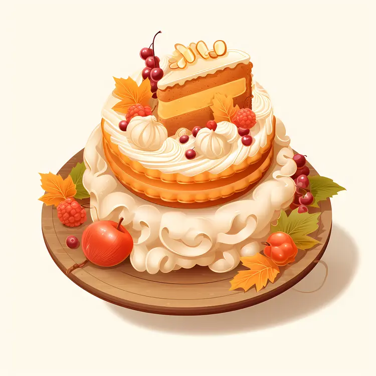 Two-tier Autumn Cake with Leaves and Berries