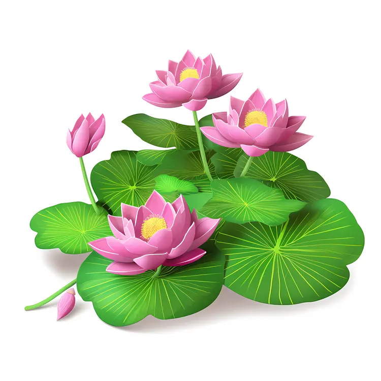 Beautiful Pink Lotus Flowers with Green Leaves