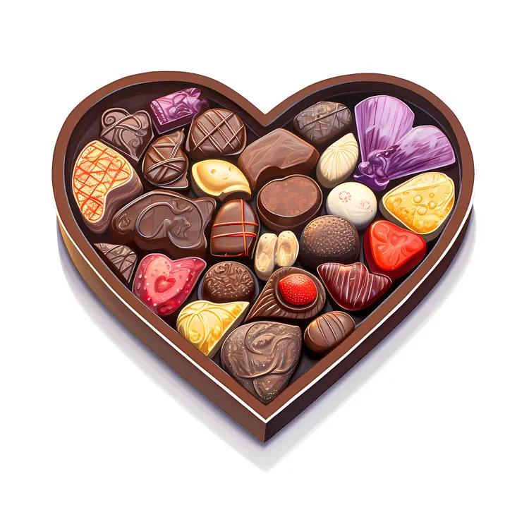 Assorted Chocolates in Heart-Shaped Box for Valentine's Day