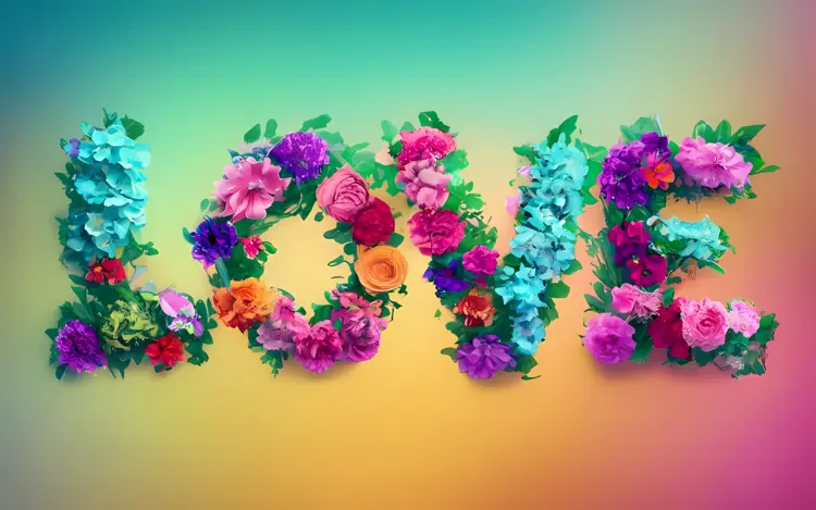 Love Text with Vibrant Flowers