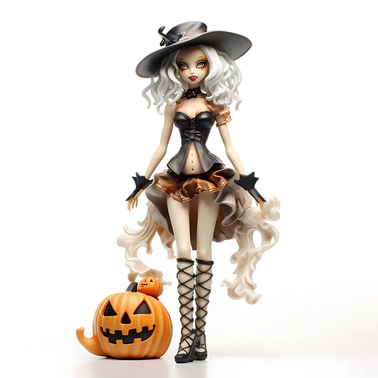 Halloween Witch Doll with Pumpkin