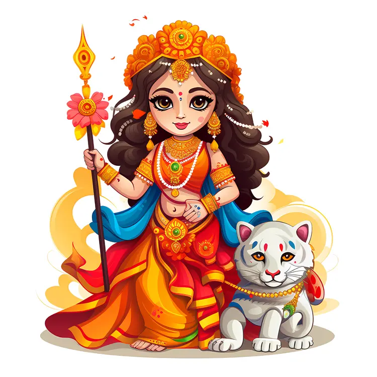 Goddess with Spear in Colorful Dress