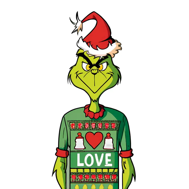 Grinch in Santa Hat with Love Shirt