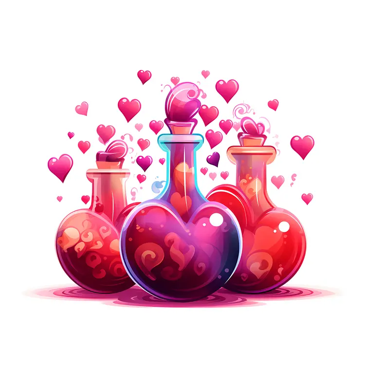 Heart-shaped Potion Bottles with Love Hearts