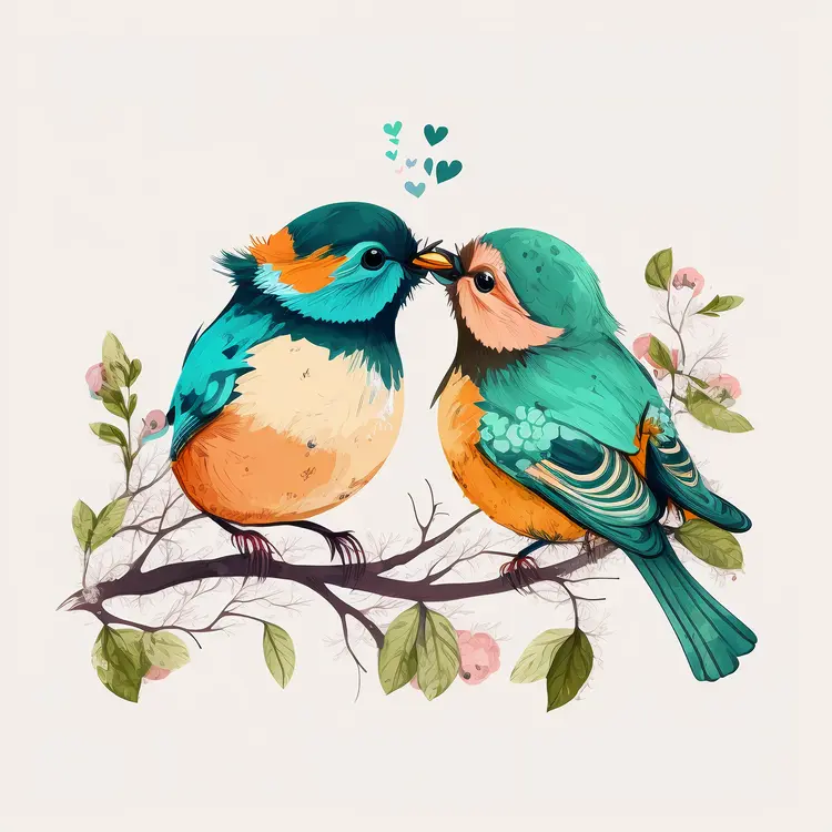 Cute Birds in Love on a Branch