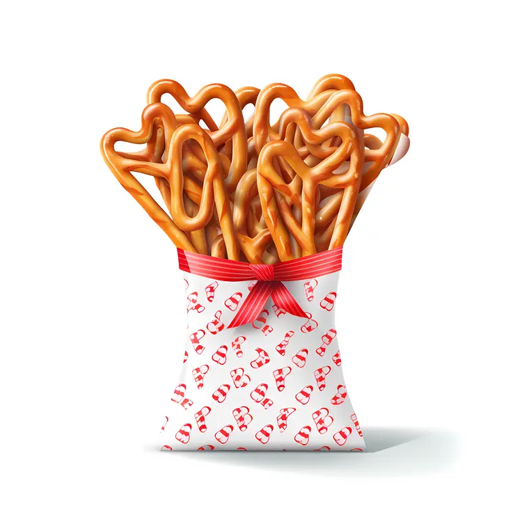Heart-shaped Pretzels in Festive Bag