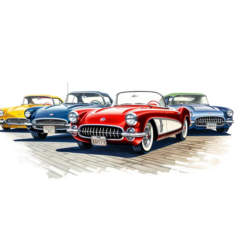 Vintage Classic Cars in Various Colors