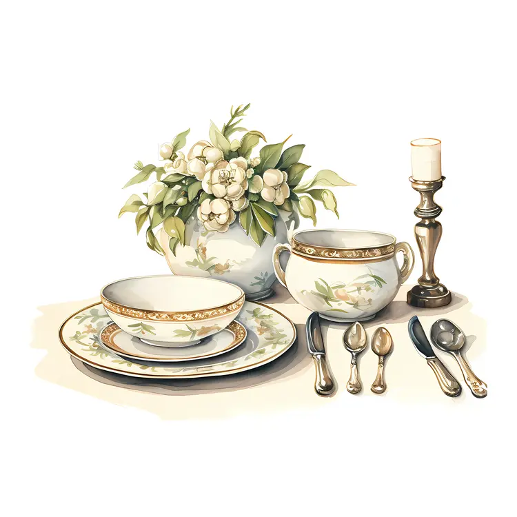 Classic Table Setting with Candles and Flowers