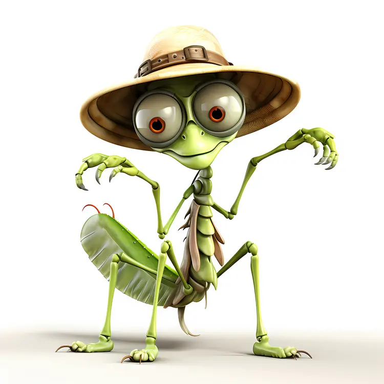Green Insect Character with Hat