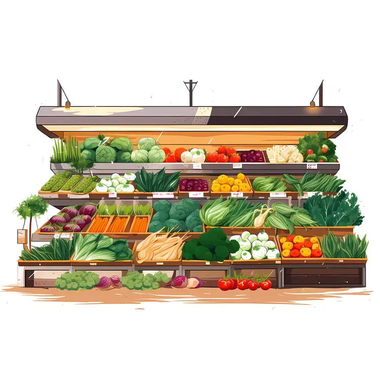 Fresh Vegetables Display in Grocery Store