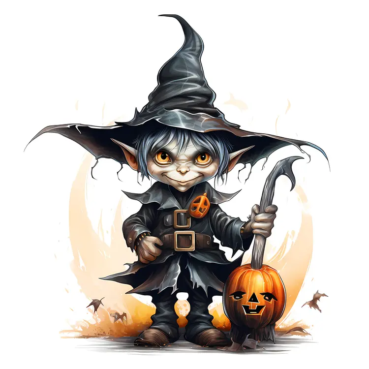 Scary Witch with Pumpkin