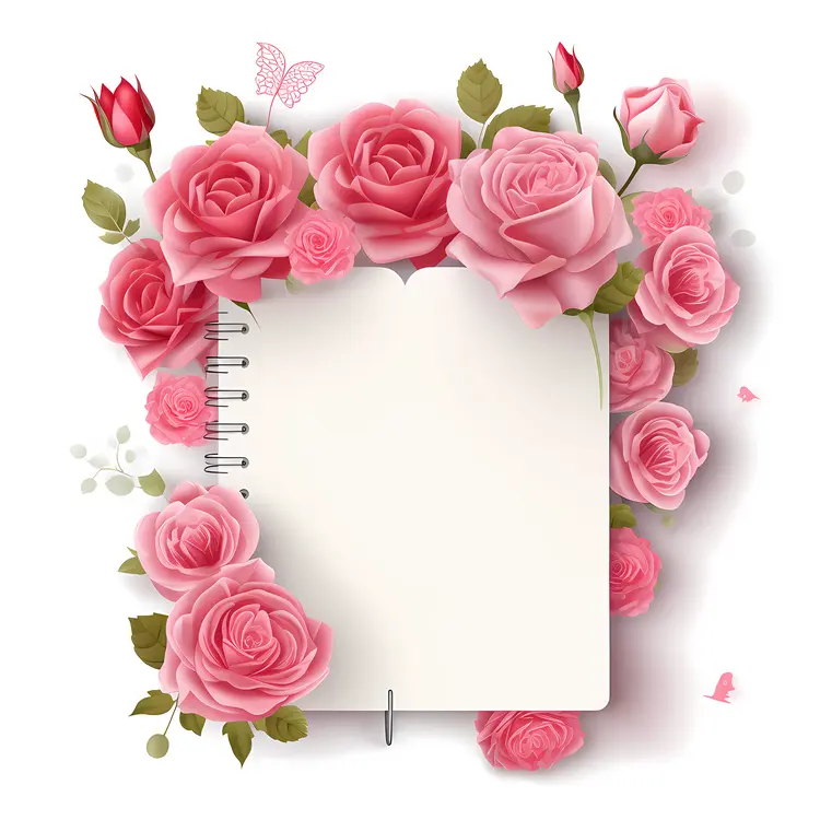 Pink Roses and Notebook Floral Frame