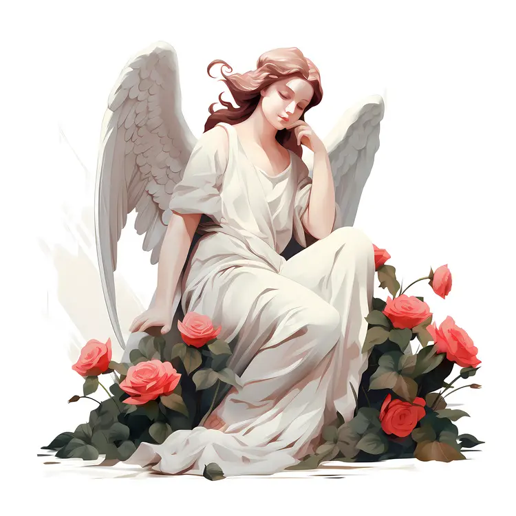Angel Statue with Red Roses