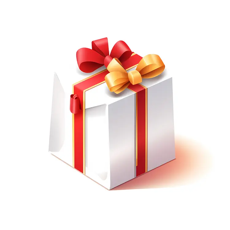 White Wrapped Gift Box with Red and Yellow Ribbon