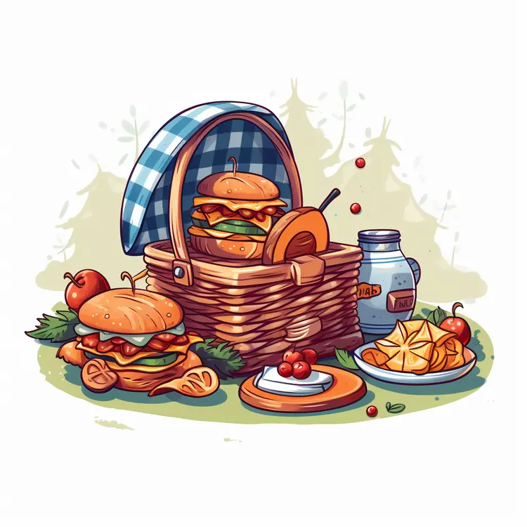 Delicious Picnic Basket with Sandwiches and Fruits