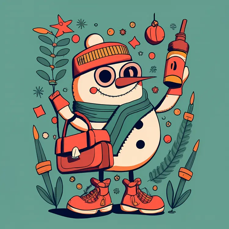 Snowman with Bottle and Bag