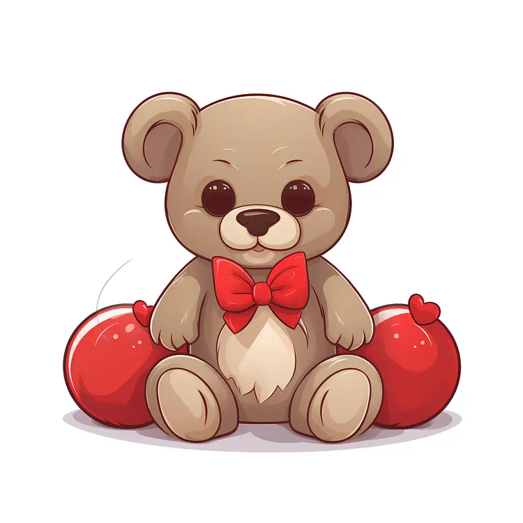 Teddy Bear with Red Bow and Balloons