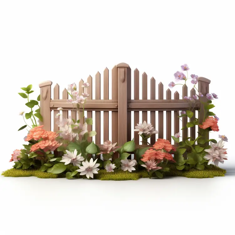 Wooden Fence with White Flowers