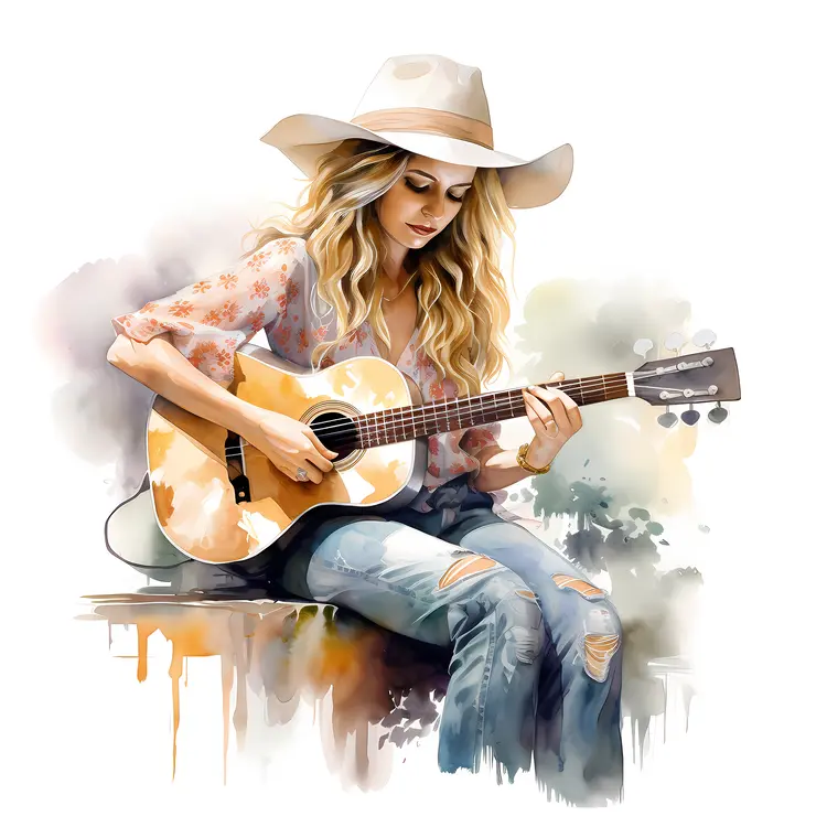 Female Guitarist in Casual Outfit