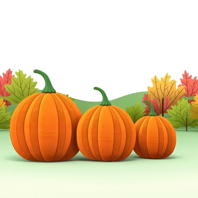Three Orange Pumpkins in Fall