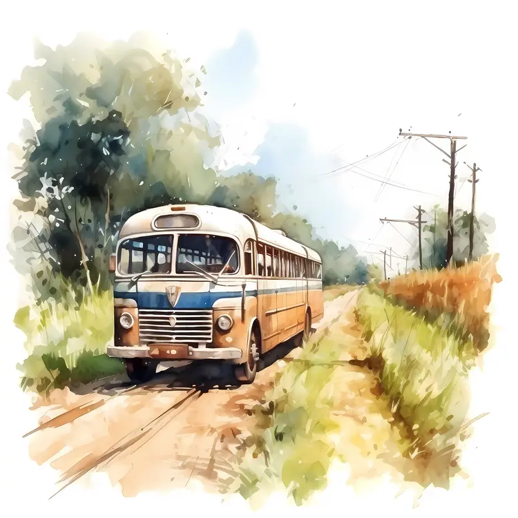 Vintage Bus on a Countryside Road