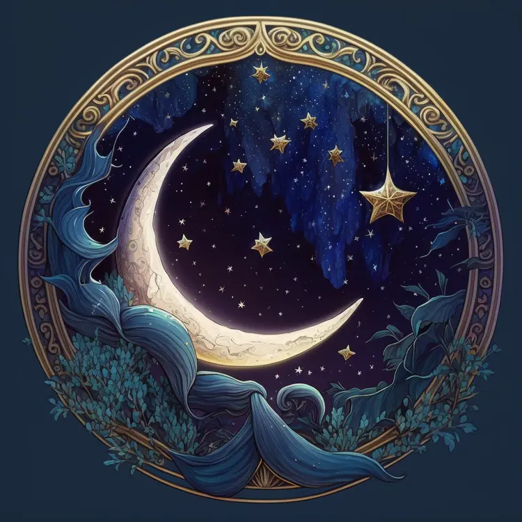 Beautiful Crescent Moon and Stars in Night Sky