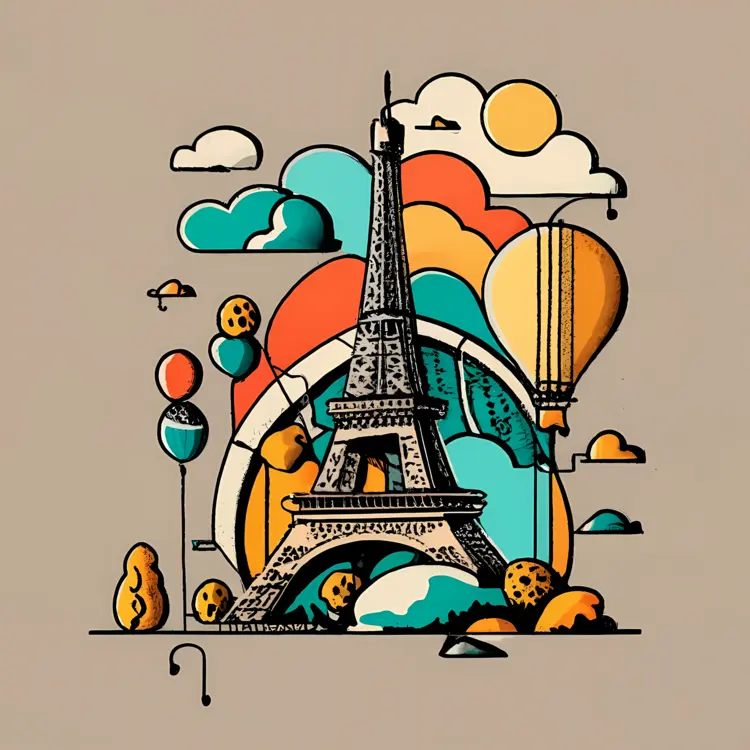 Eiffel Tower with Colorful Balloons